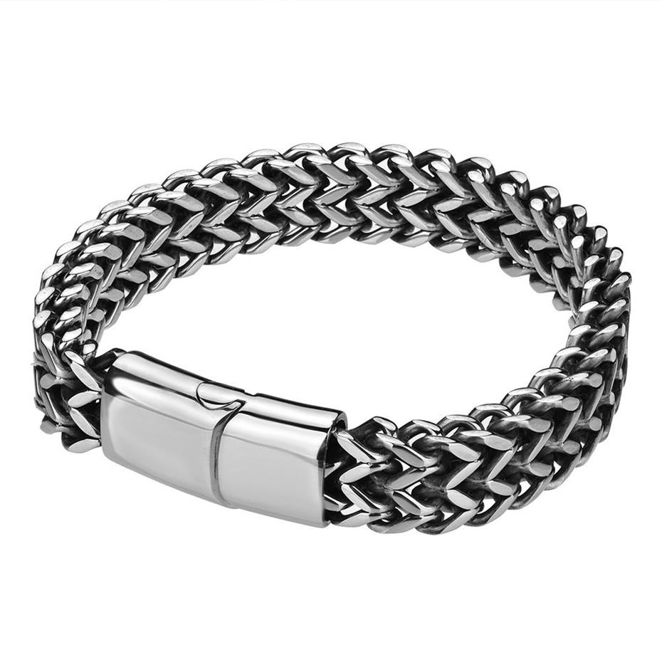 Bracelet tressé en acier inoxydable pour hommes, Double rangée avant et arrière, fermoir magnétique, bijoux en acier titane 278k