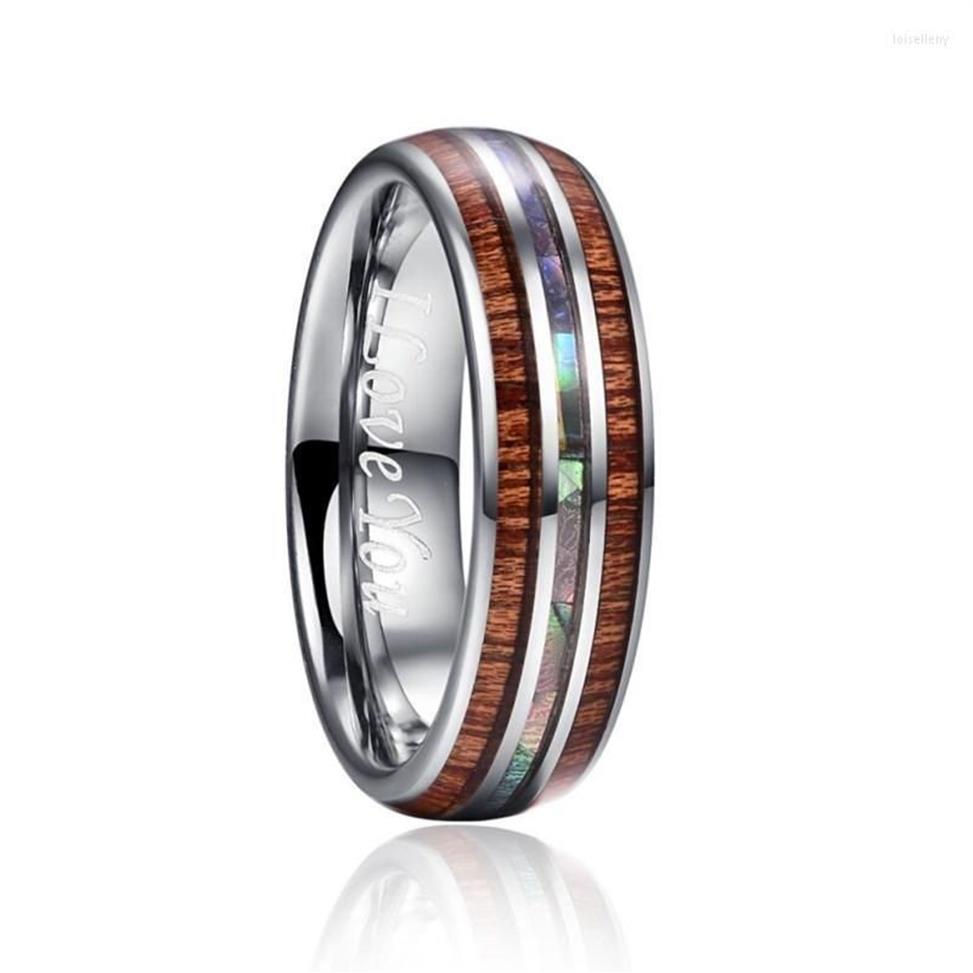 Anéis de casamento 6mm madeira koa havaiana e concha de abalone carboneto de tungstênio para mulheres homens casamento lois222443