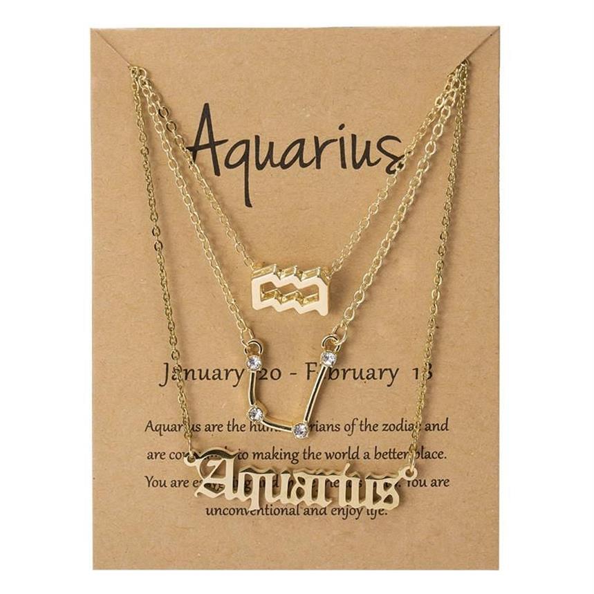 Pendant Necklaces Set Cardboard Star Zodiac Sign 12 Constellation Charm Gold Color Necklace Aries Cancer Leo Scorpio JewelryP268T