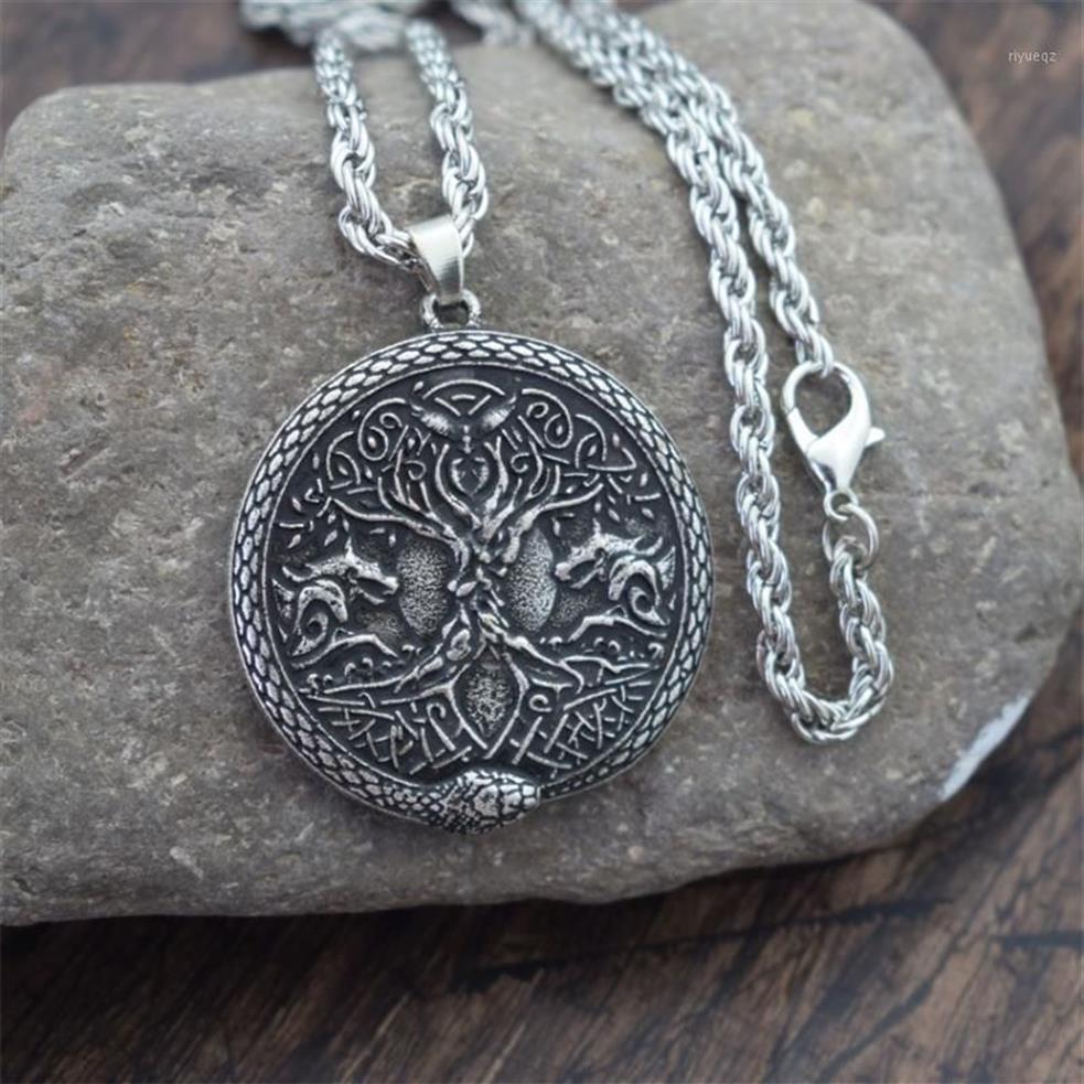 Pendant Necklaces Tree Of Life Wolf Snake Necklace Ouroboros Viking Talisman Norse World Jewelry207j