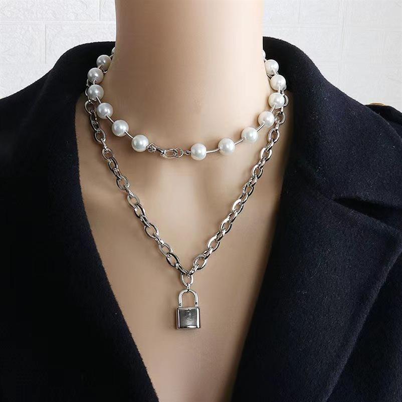 Collana di perle con catena in argento di alta qualità di design multistrato stile lungo versatile accessori moda uomo e donna291v