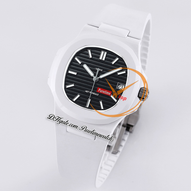 AMGF AET 5711 Miyota 9015 Relógio Automático Masculino 40mm Caixa de Cerâmica Branca Preto Texturizado Stick Dial Borracha Super Edition Relógios Reloj Hombre Puretime D4