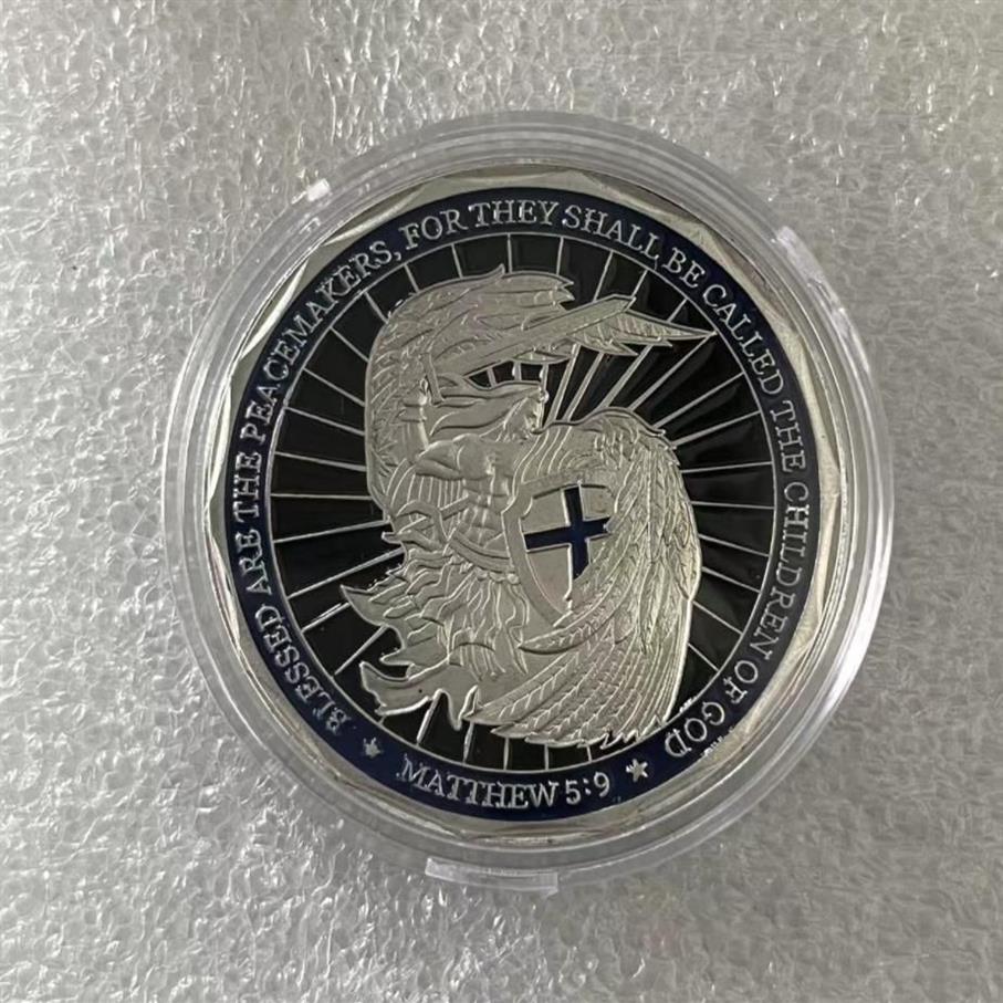 5 pz / lotto Saint NICHAEL Forze dell'ordine Sfida Moneta regalo Dio benedica la polizia Preghiera Moneta commemorativa placcata argento cx284S