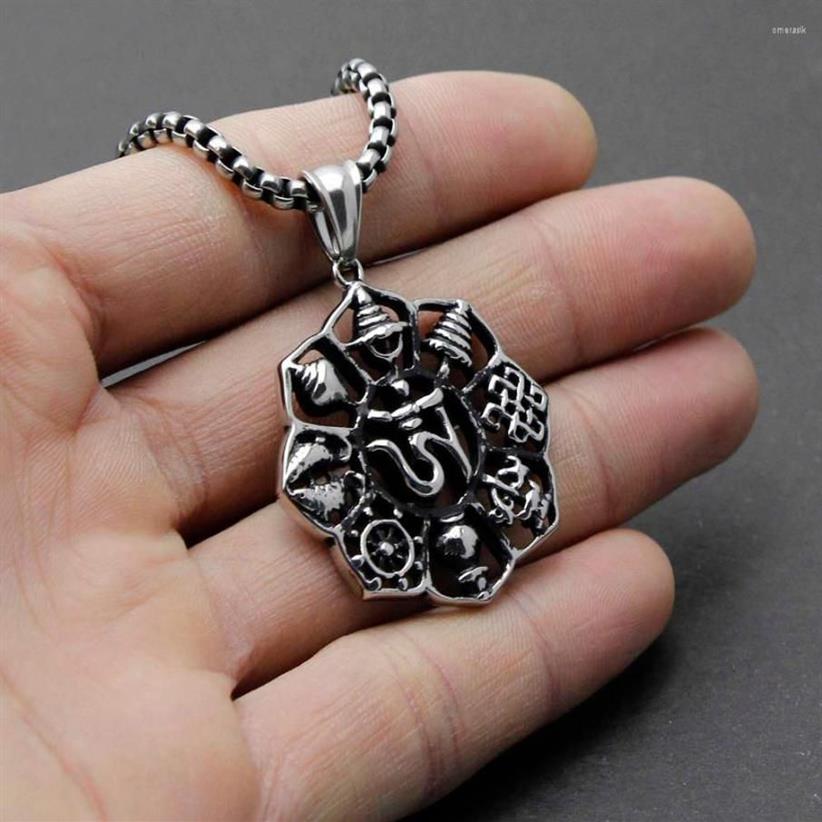 Pendant Necklaces Men's Stainless Steel Lotus Ohm AUM Hindu OM Brahman YOGA Yogi Necklace304e