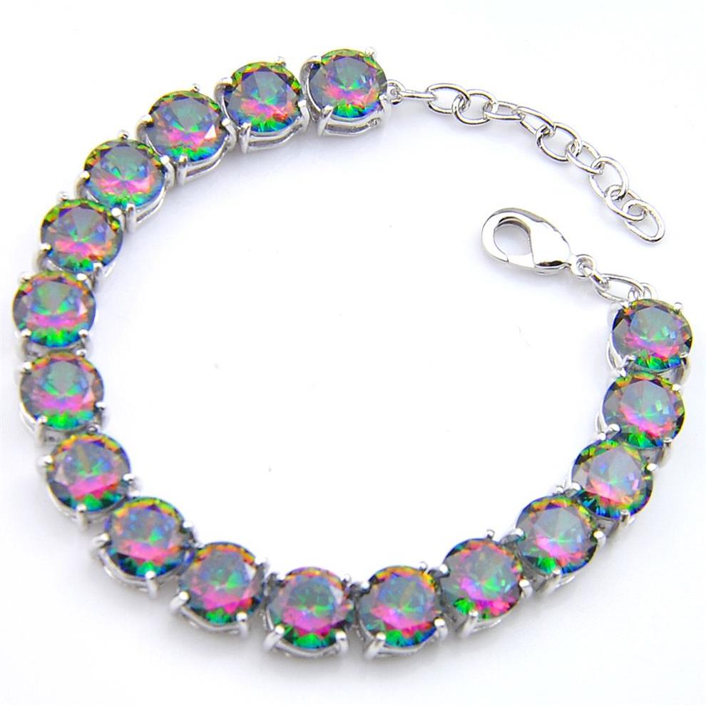 كامل - 925 Sterling Silver Handmade Multi Multi Round Frie Rainbow Mystic Topaz Lady Chain Bracelets2570