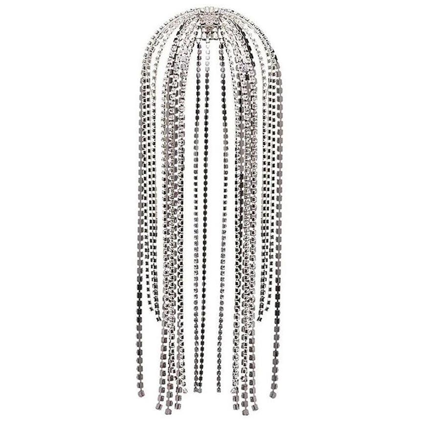 Stonefans trendiga strass hårtillbehörskedja för kvinnor smycken elegant full kristalltassel hårband lång kedja huvudkläder w012741