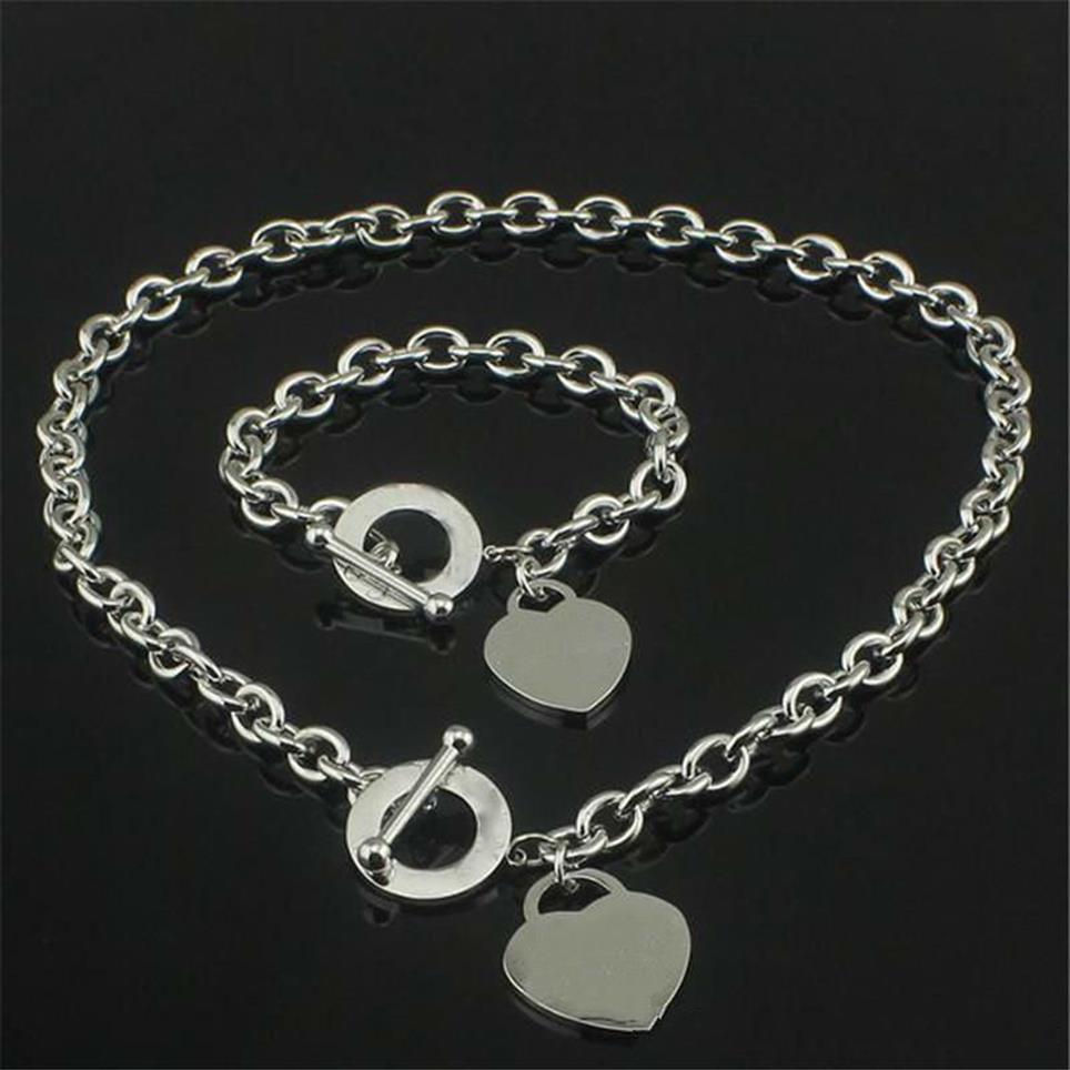 Regalo di Natale Set di braccialetti con collana d'amore in argento di gioielli con dichiarazione di nozze Collane con ciondolo a cuore Set di braccialetti 2 in 1300p