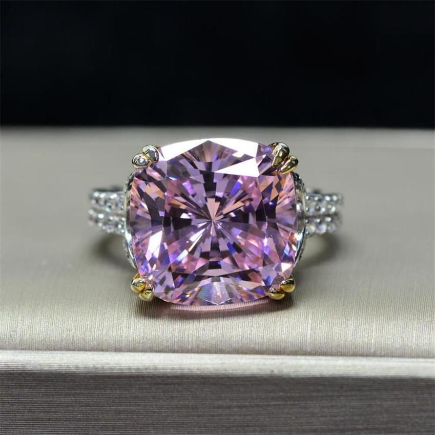 Klusterringar 100% 925 Sterling Silver Pink Lab-Moissanite Diamond Topaz Gemstone Wedding Förlovningsring Fina smycken gåvor för W2941