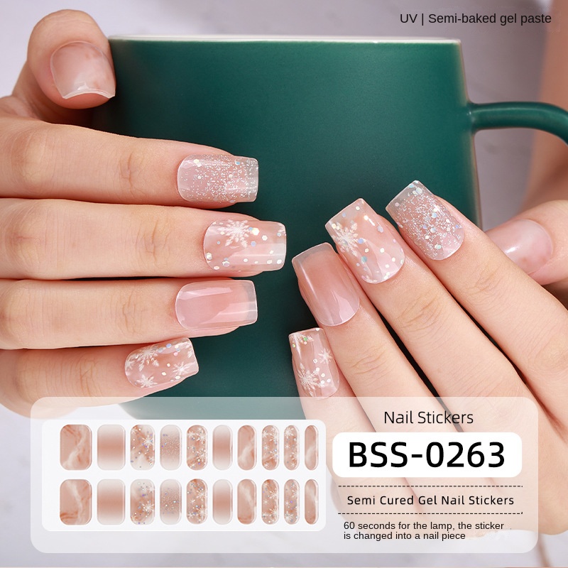 Semi Cured Gel Nail Strips Gel Nail Stickers Manicure Stickers and Includes Nail File, Sealing Strip & Wooden Stick