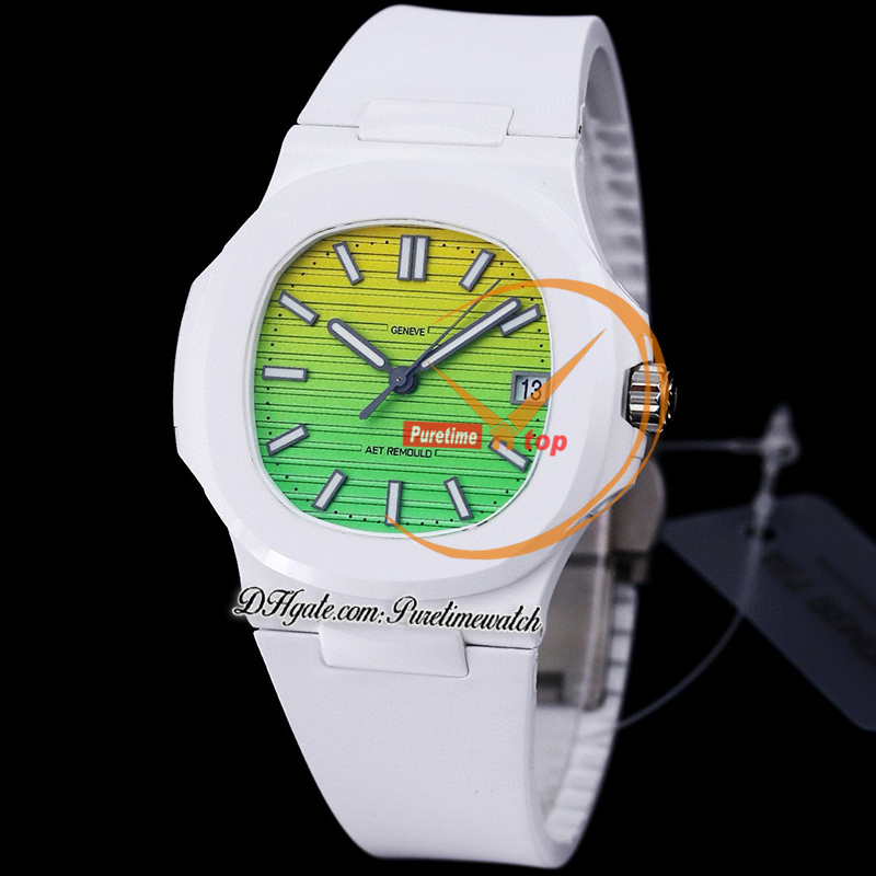 AMGF AET 5711 Miyota 9015 automatisch herenhorloge 40 mm witte keramische kast Hawaii Sunset getextureerde geelgroene wijzerplaat Rubber Super Edition horloges Reloj Hombre Puretime A1