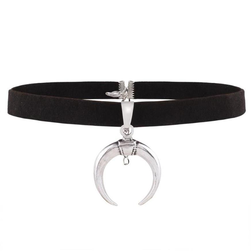 Phyanische schwarze Goth -Halskette Halskette Gothic Chocker handgefertigte Mondhälfte Halskette für Frauen coole Schmuckzubehör239h