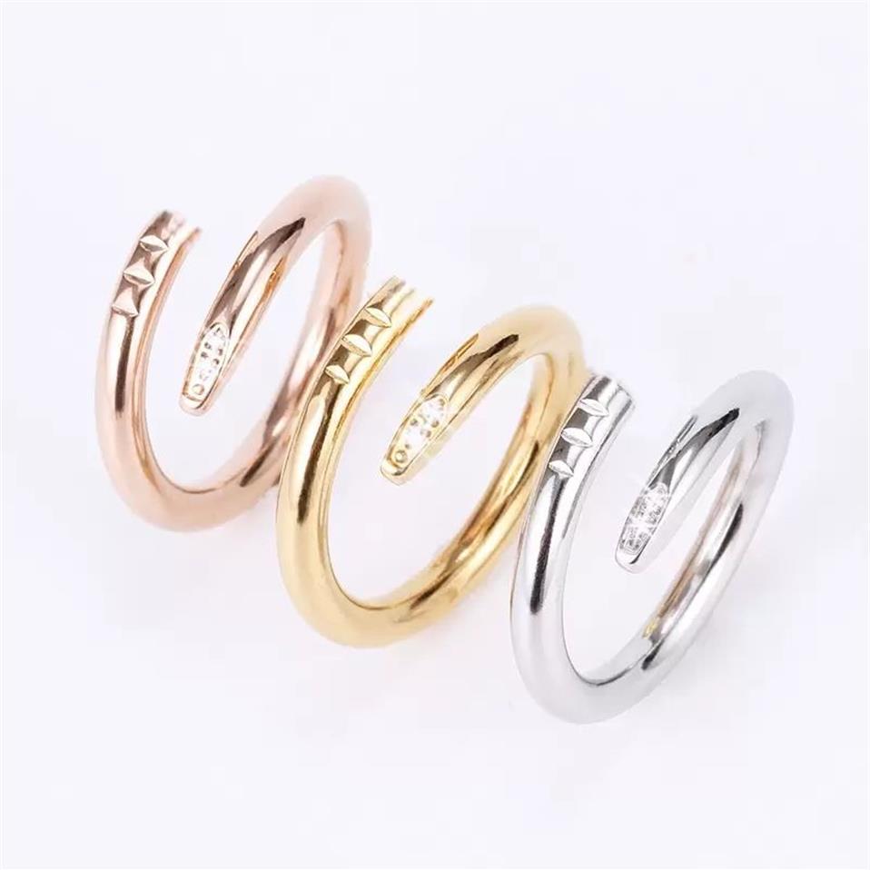 Banda anéis de unhas amor anel designer jóias titânio aço rosa ouro prata diamante cz tamanho moda clássico simples casamento noivame293i