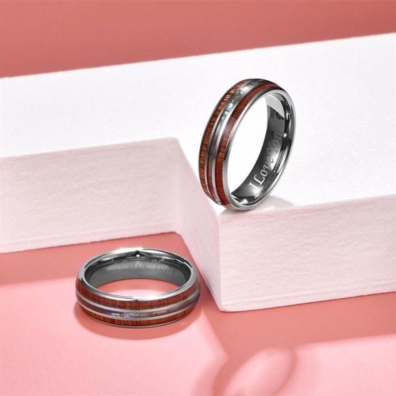 Wedding Rings 6mm Hawaiian Koa Wood And Abalone Shell Tungsten Carbide For Women MenWedding Lois222190