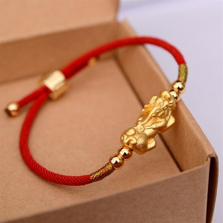 Trendig kinesisk handvävd drake knut rött rep armband ren 999 silver pixiu charm armband för män kvinnor eller älskare hela j19323w
