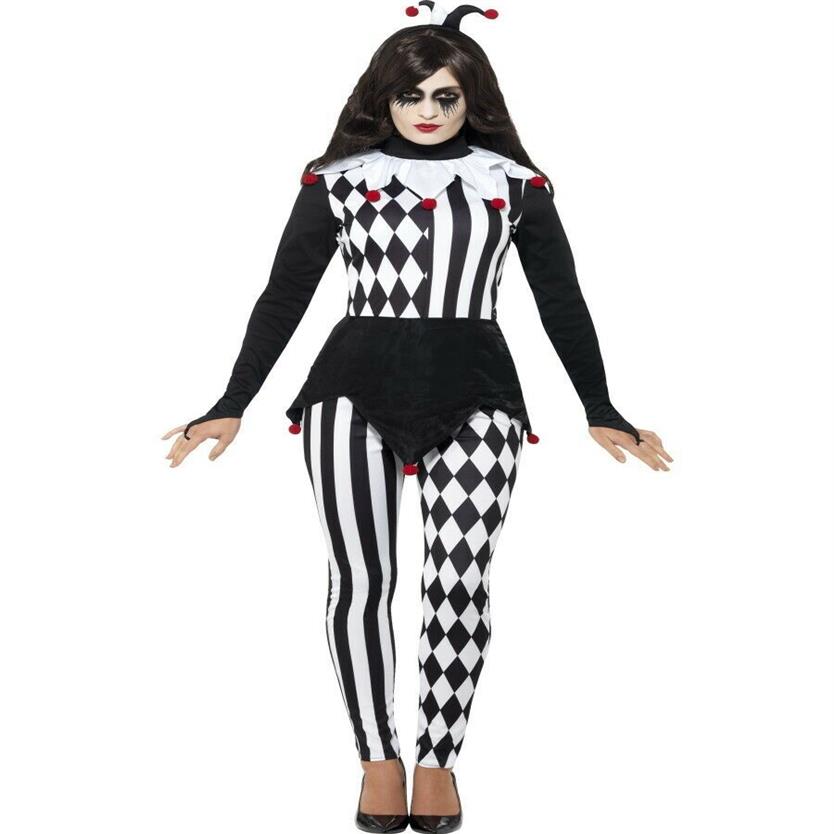 Damer jester halloween kostym vuxna harlequin clown fancy klänning kvinnan outfit sm1898 mlxl330q