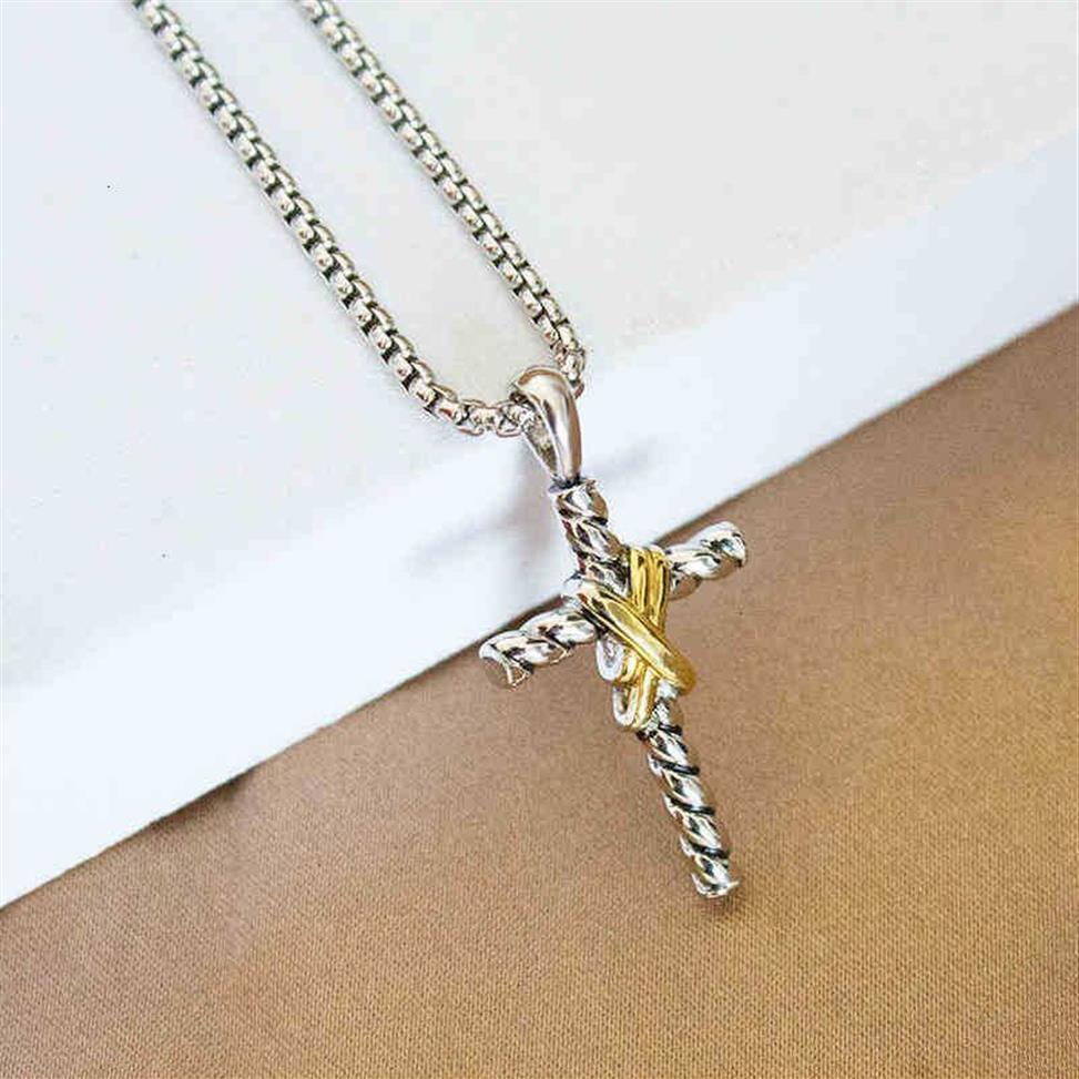 Dy Cross Double X Halsband Tråd Pendant Classic Necklace Button216V