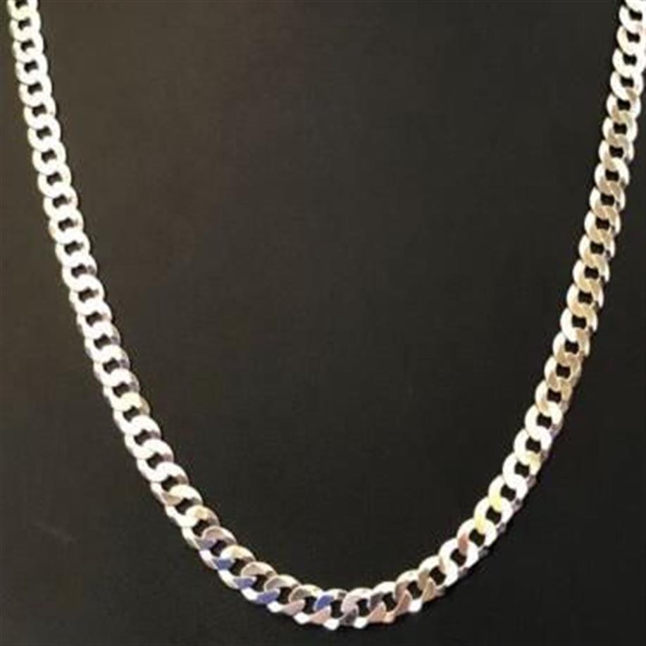 Mäns glänsande 7mm platt trottoarkant Miami Cuban Chain Solid 925 Silver Italy Made249d