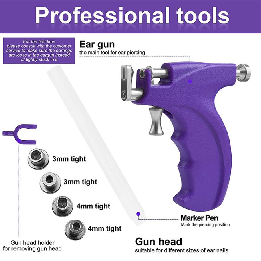 Stud Ear Piercing Gun Tool Kit Earring Pericings Tools Ears Nose Navel Lip Piercer Machine Studs Earrings Home Pearcings KitsStudS237G