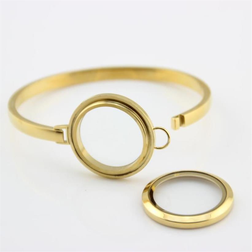 Bangle 30mm 25mm Gold Color 316L Stainless Steel Screw Floating Locket Bangle7 8 Inches Charms Bracelet FemaleBangle281c