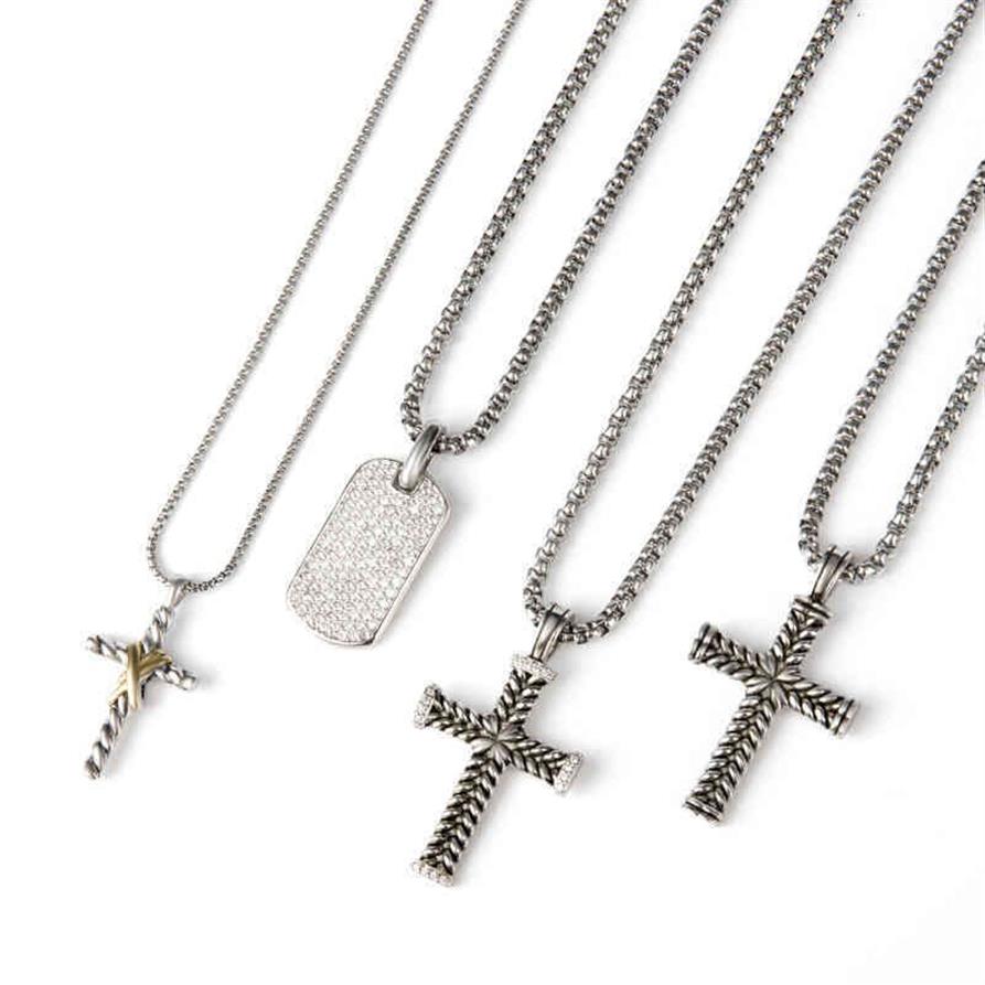 Silver Necklaces 50cm Necklaces Women Full Diamond Jewelry Chevron Cross Pendant Pave Zircon Dog Tag Necklace Sunflower Peace Meda198y