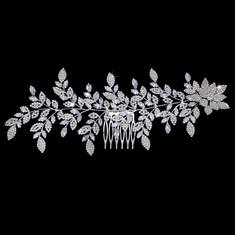 Baroque Luxury Crystal Bridal Headband For Wedding Leaf Shape Crown Women Prom Dress Hairclips Shiny Tiara Headpieces Bride Accessories Jewelry Silver CL3005