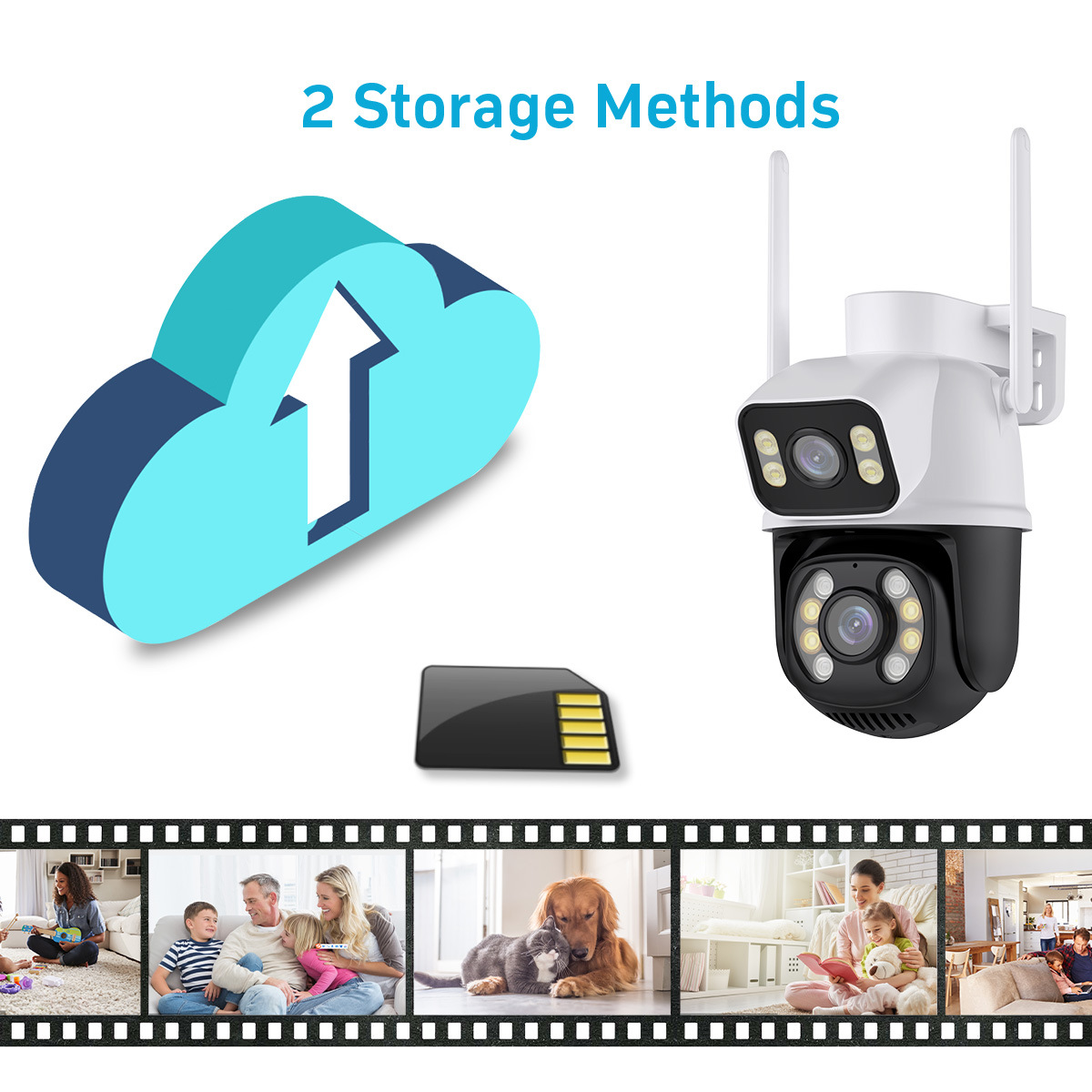 6MP PTZ Wi -Fi 카메라 듀얼 렌즈 듀얼 스크린 AI 인간 감지 자동 추적 무선 실외 감시 카메라 ICSEE 앱