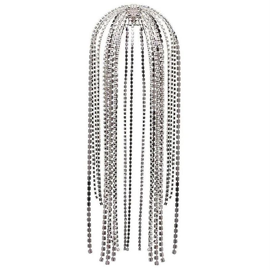 Stonefans trendiga strass hårtillbehörskedja för kvinnor smycken elegant full kristalltassel hårband lång kedja huvudkläder w012741