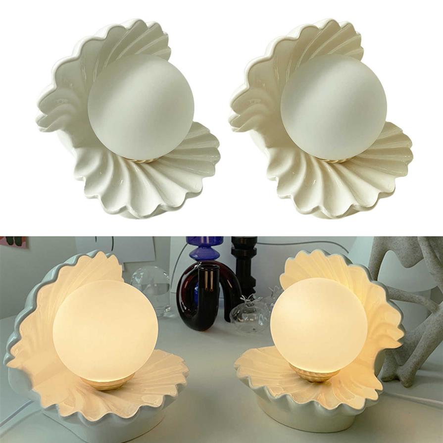 Luce notturna decorativa Ceramica Conchiglia Vetro Perla Luce notturna Desktop Comodino Comodino Lampada decorativa Ornamento H09223026