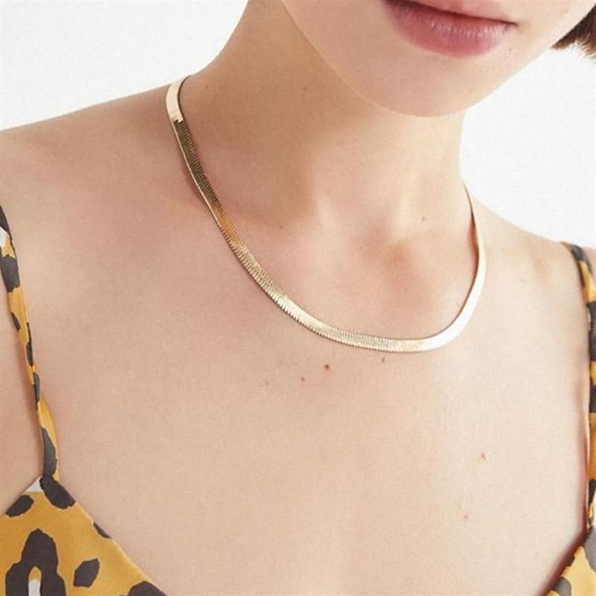 Women Snake Chain Choker Necklace Stainless Steel Gold Silve Color Flat Herringbone Chokers Link For Girls Pendant Necklaces269G