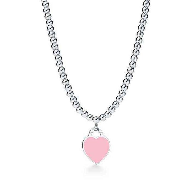 Design 925 Sterling Silver Pärlor Halsband för kvinnliga smycken med rosa blå röd svart färg emaljhjärta halsband hela y22031351q