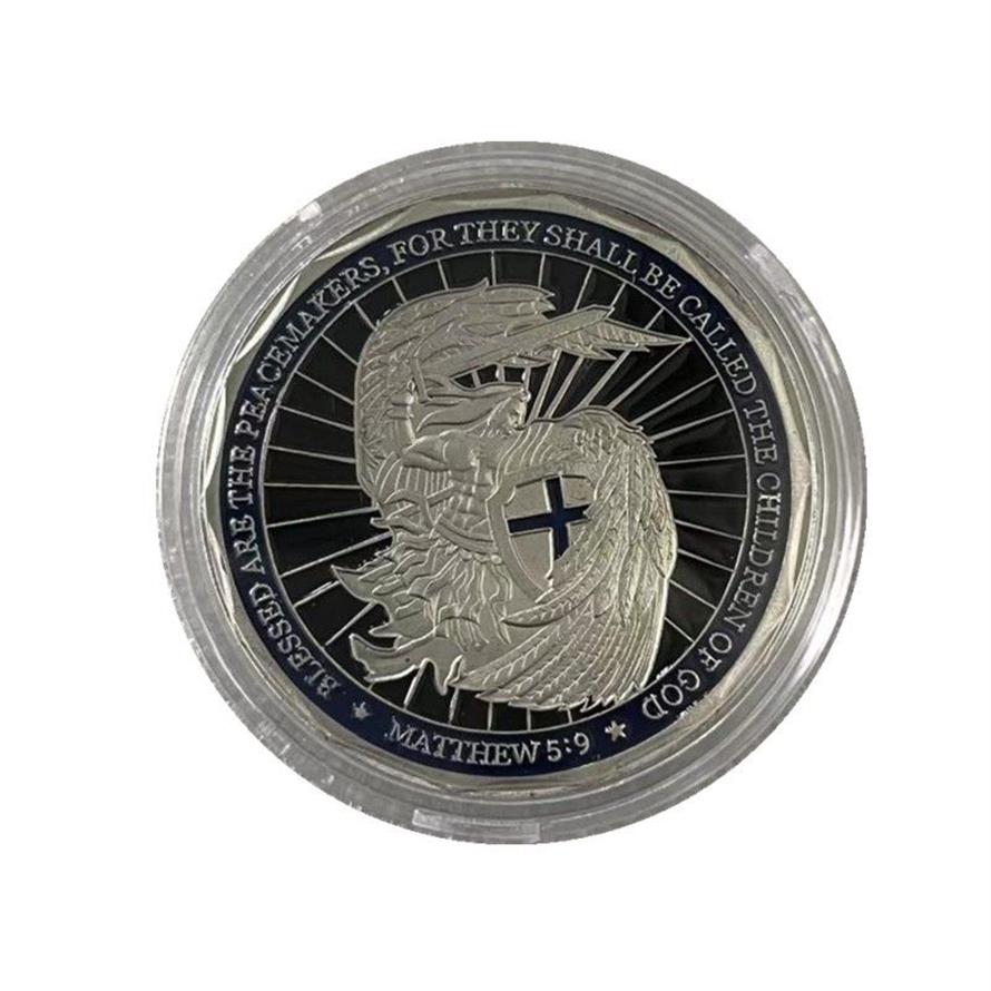 5 pz / lotto Saint NICHAEL Forze dell'ordine Sfida Moneta regalo Dio benedica la polizia Preghiera Moneta commemorativa placcata argento cx284S