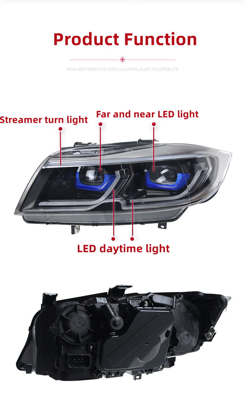 BMW 3 E90/E91 2005-2012 Kaşık Stil LED Gündüz Işıkları Çift Projektör DRL CAR Acelesorios için Araba Farları Değiştirilmiş