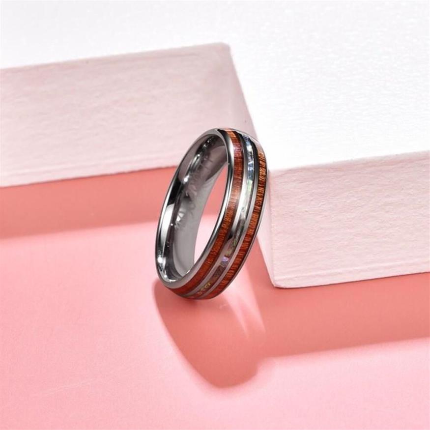 Bröllopsringar 6mm Hawaiian Koa Wood and Abalone Shell Tungsten Carbide for Women Menwedding Lois222190