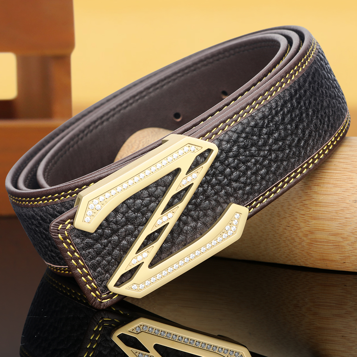 High end men's leather belt with African  leather inlaid diamond Z-letter smooth buckle casual men's formal pants belt