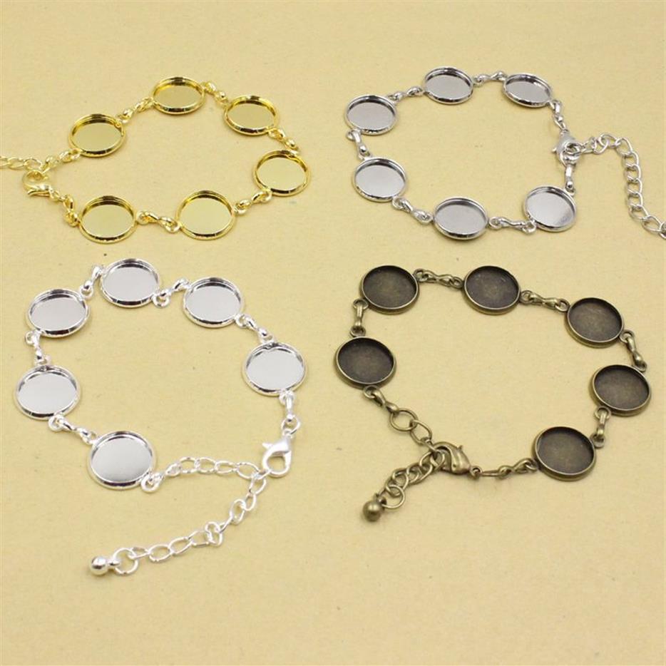 Whole-/ Vintage cuivre rond blanc réglage lunette base vierge cabochon bracelet avec diamètre intérieur 12mm base pour bracelet bricolage K313M