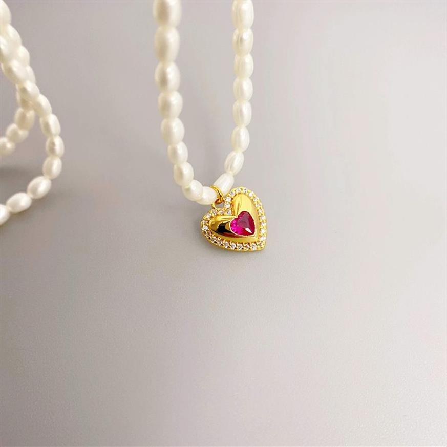 Heart Charm Pendant Necklace Little Pearls Chain Seed Beads Necklaces231r