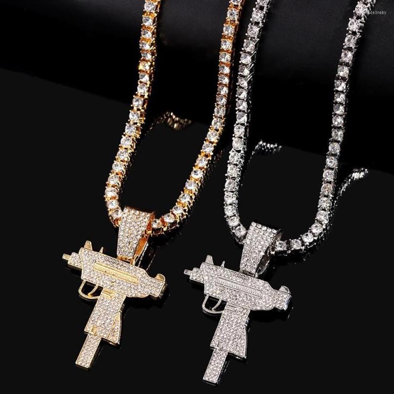 Kedjor Fashion Shiny Rhinestone Uzi Submachine Gun Pendant Halsband för män Kvinnor Iced Out Paved Crystal Tennis Chain Jewelry2499