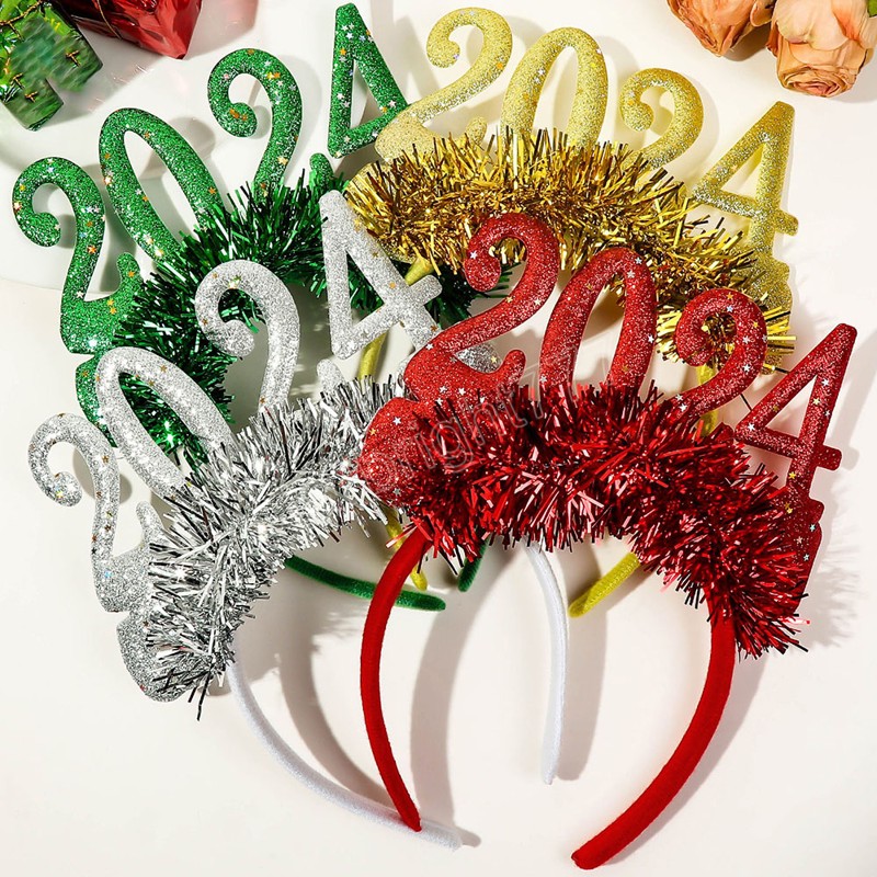 2024 Nieuwjaar Decor Meisjes Haar Hoepel Ster Glitter Klatergoud Hoofdtooi Nummer Christmas Party Hoofdbanden Voor Creatieve Foto Props