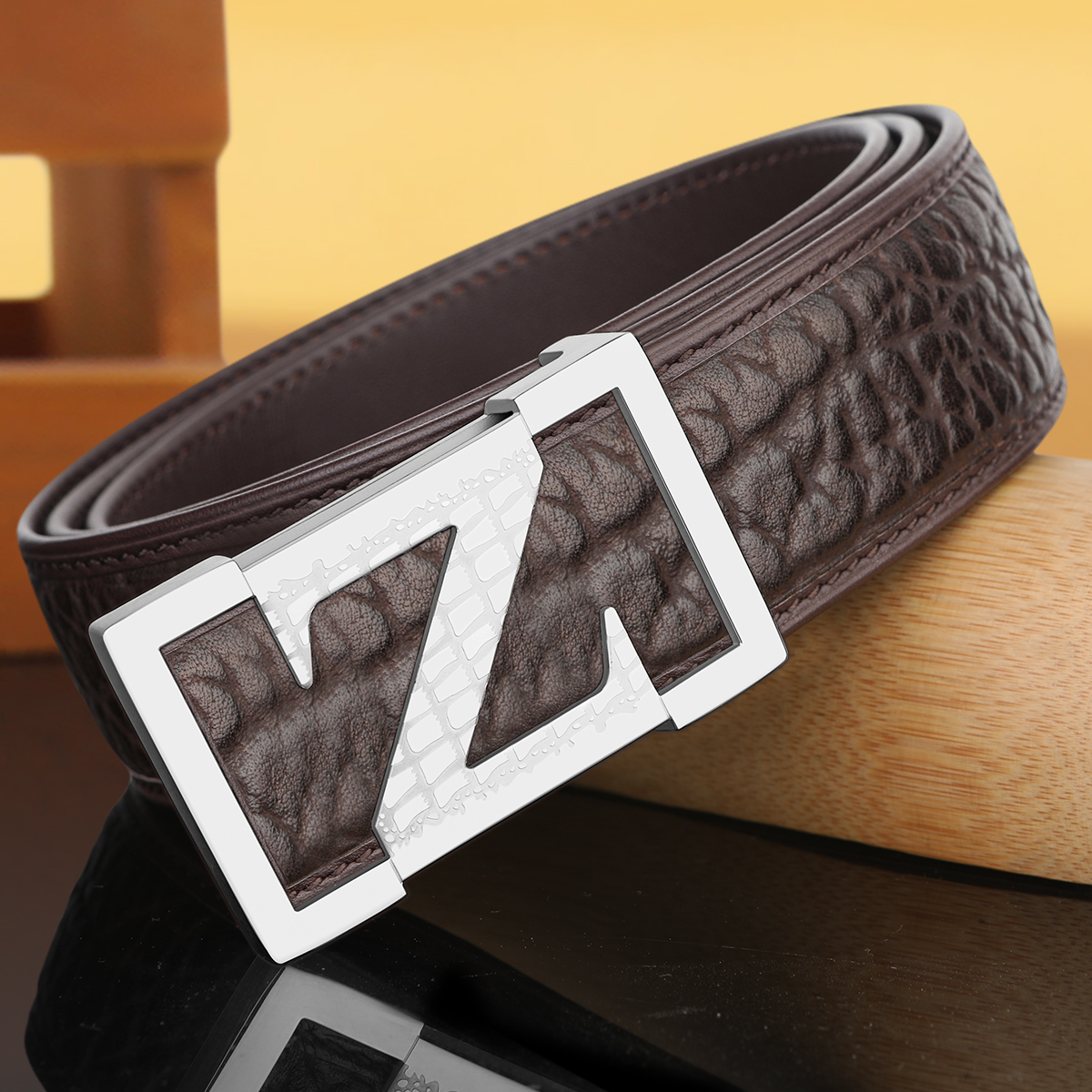 High end men's leather belt, genuine African  leather, Z-letter smooth buckle, busins casual men's formal pants belt