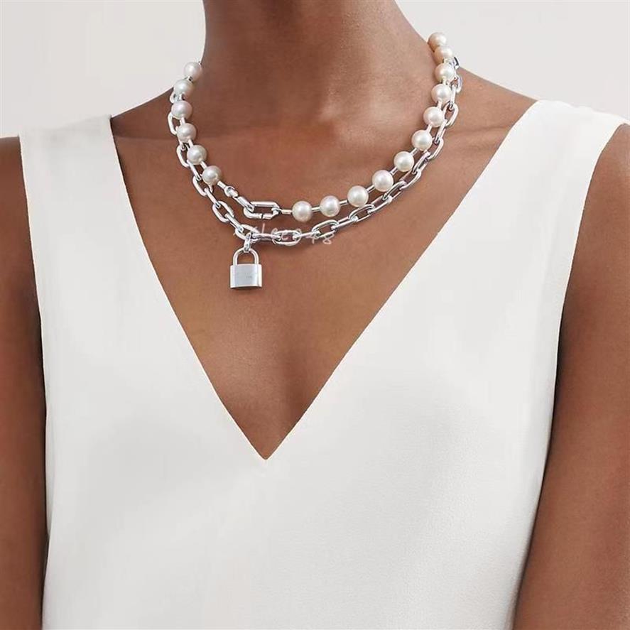 Collana di perle con catena in argento di alta qualità di design multistrato stile lungo versatile accessori moda uomo e donna291v