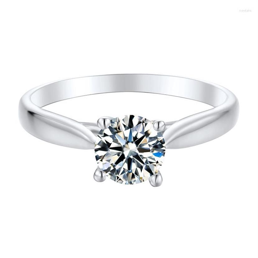 Anéis de cluster Anziw quatro pinos 925 prata esterlina moissanite diamante 5mm solitaire redondo casamento noivado mulheres jóias228q