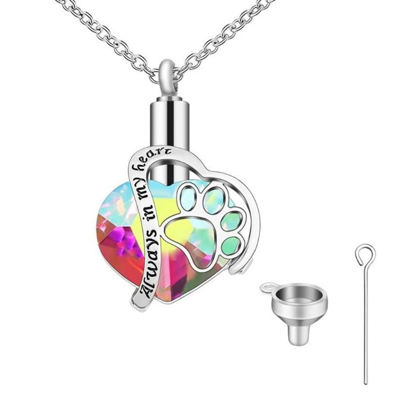 Pendanthalsband Rainbow Crystals Heart Cremation Urn Necklace For Ashes Charm Memorial Keepakes Jewelrypendant250g