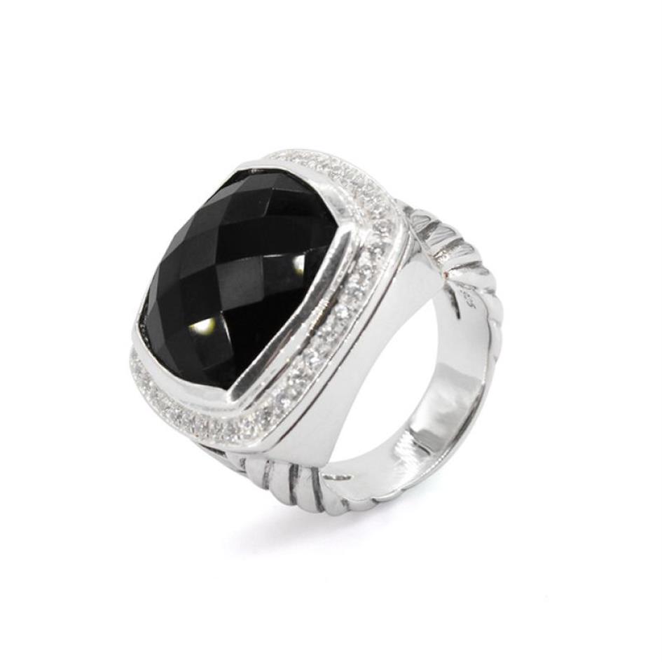 Anéis femininos de marca 925 prata esterlina 17mm azul topázio preto ônix turquesa quartzo esfumaçado anel de ametista para mulheres297i
