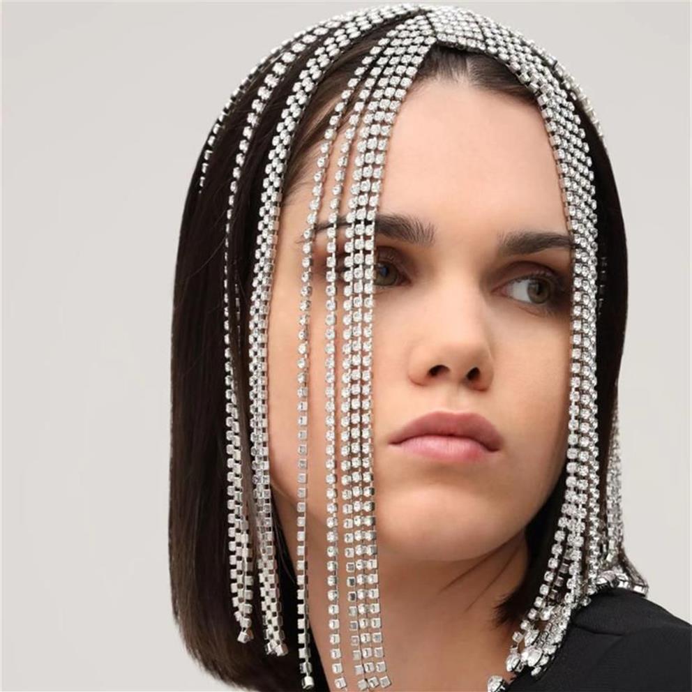 Hair Clips & Barrettes Stonefans Luxurious Headdress Hat Rhinestone Tassel Head Chain Band Crystal Multi Strand Headband Chains He156O