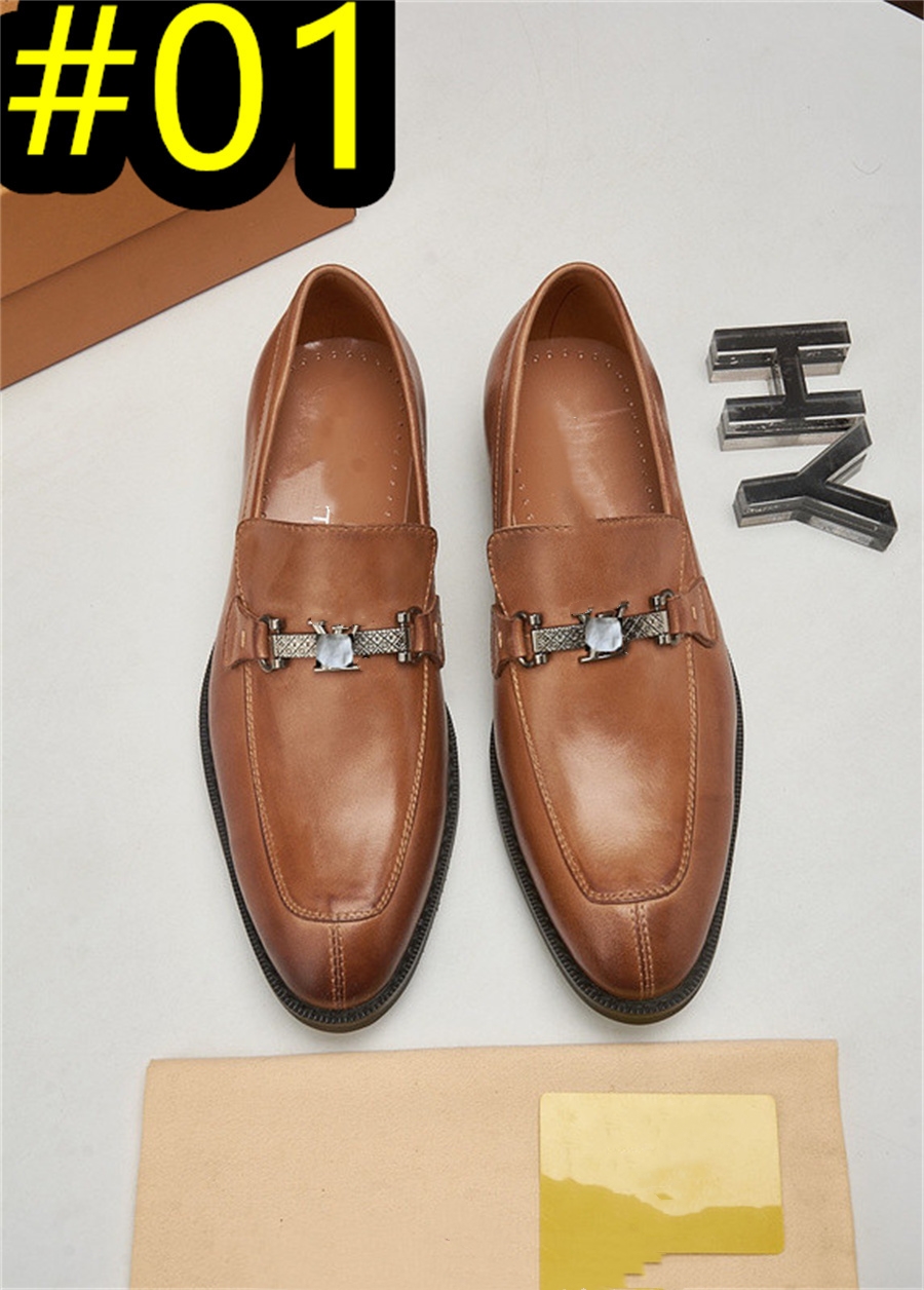 2023 Top Mens Loafers Designers Dress Shoes äkta läder Men mode Business Office Work Formal L Brand Party Weddings Flat Shoe Big Size 38-47