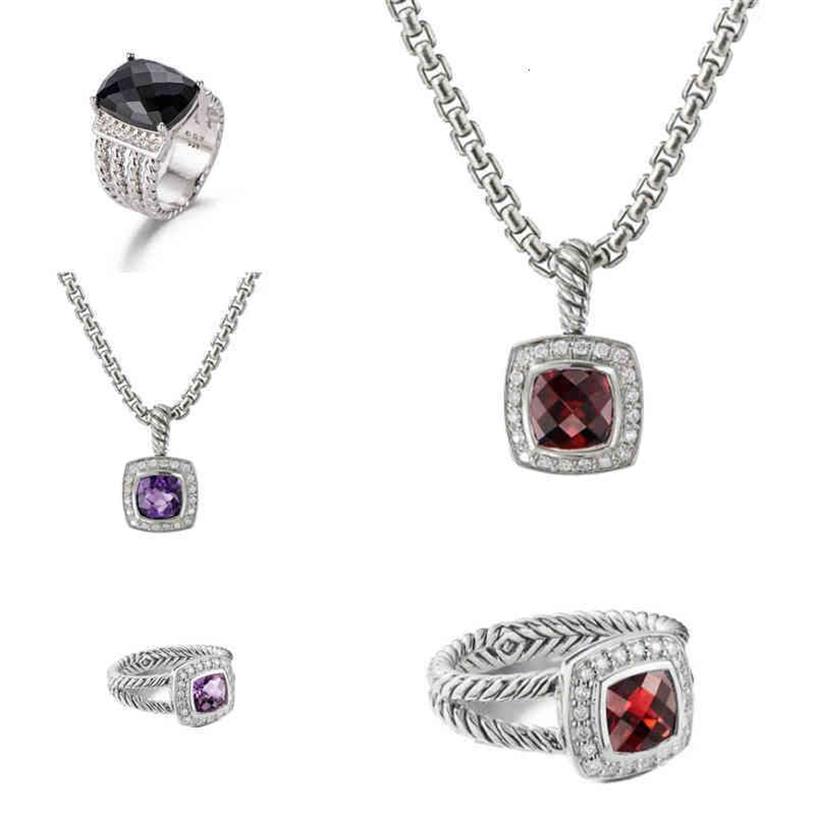 Smycken ring diamant dy halsbands sliver sätter kvinnor mens ed wire prismatiska svarta ringar kvinnor mode platina pläterad mikro tr276l