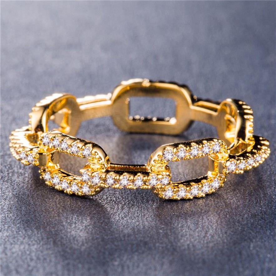 Anillo de circón con cadena creativa para mujer, chapado en plata, oro rosa, cobre, anillo de diamantes de imitación, joyería de boda Popular 270i