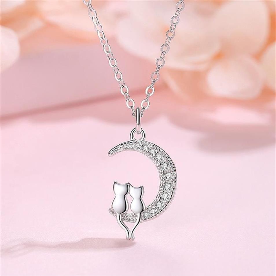 Anhänger Halsketten Nette Tier Katze Mond Halskette Charme Liebhaber Kette Kätzchen Glück Schmuck Für Frauen Gift2344