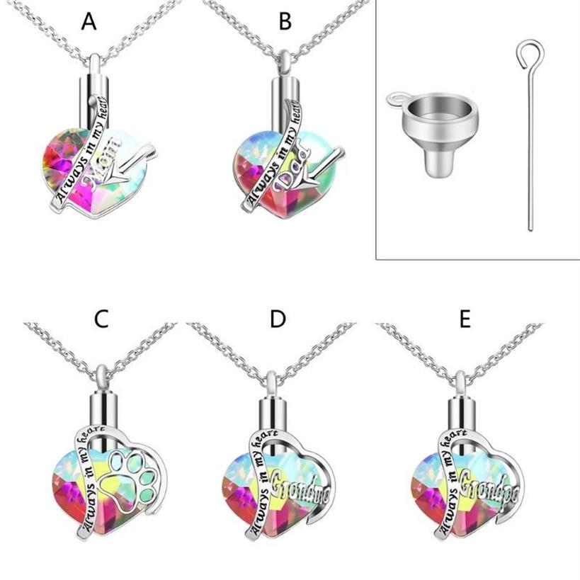 Pendant Necklaces Rainbow Crystals Heart Cremation Urn Necklace For Ashes Charm Memorial Keepsake JewelryPendant259o