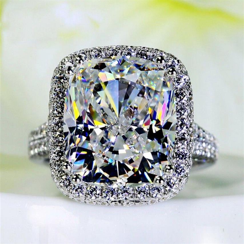 Gros bijoux femmes bague coussin coupe 10ct diamant 14KT or blanc rempli femme fiançailles bague de mariage cadeau 3254